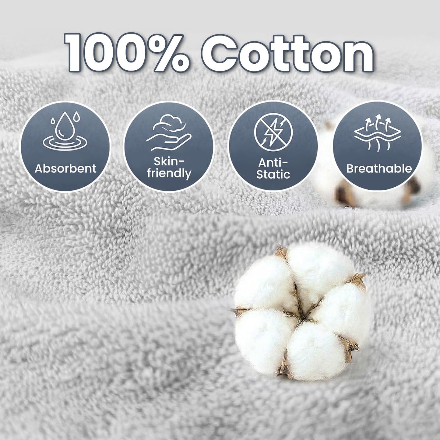 Mandydov 100% Cotton Hair Towel Wrap for Women, 2 Pack Thickened & Super Absorbent Turbans, Anti Frizz Quick Dry Hair Towels (Blue, Pink Blush)