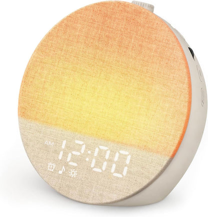 Geuuap Sunrise Alarm Clock White Noise Machine | Natural Wake-Up Light for Bedroom with 30 Soothing Sleep Aids, Bluetooth Speaker, Dimmable Clock, Screen-Free Design for Baby Adults Kids-Khaki