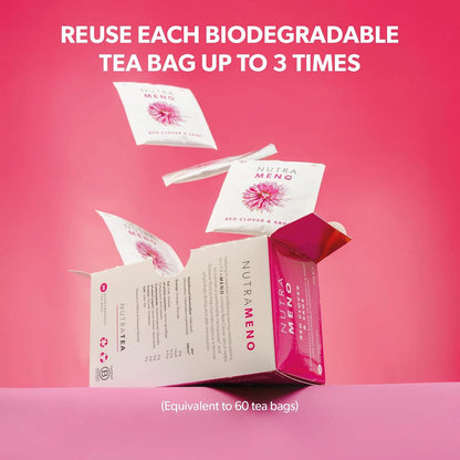 Nutra Tea NutraMeno - Menopause Tea, Red Clover Tea - Perimenopause & Menopause Relief For Women - Includes Red Clover, Sage & Rose - 20 Individually Wrapped Bags - Herbal Infusion (1 Pack)