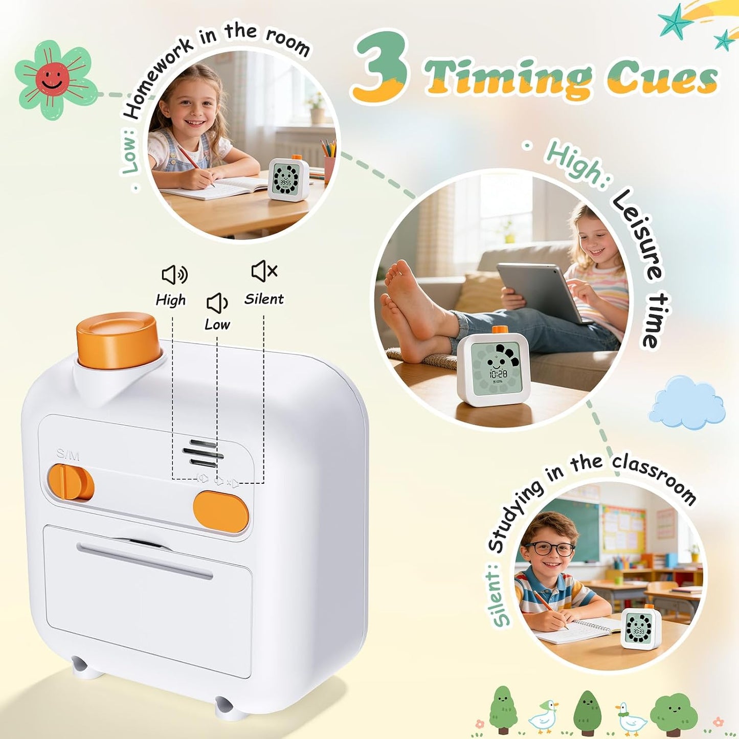 EooCoo Cute School Supplies Visual Timer for Kids, ADHD & Autism, Digital Countdown with Clear Petal-Style Visual Time Progress, Easy-to-Use Time Management Tool for Calm Transitions, Classroom & Home