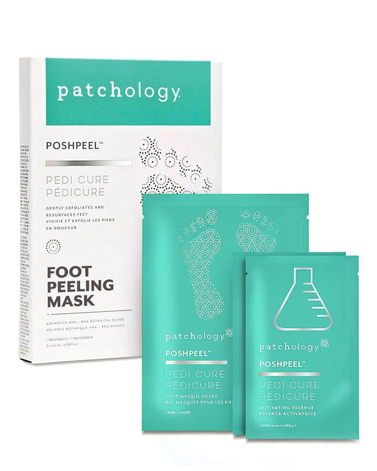 Patchology PoshPeel Pedi Cure - Foot Peel Mask Soak Treatment, Feet Peeling Mask, Pedicure Booties with Deep Exfoliation for Baby-soft Skin, Pedicure Supplies for Foot Care, 1 Pair