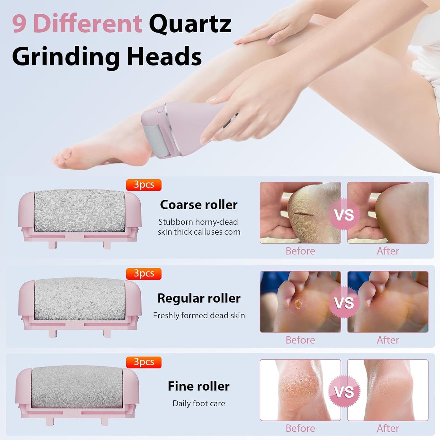 AdamPark Electric Callus Remover for Feet, Rechargeable Portable Electronic Foot Callus Remover 2-in-1 Wet/Dry Foot Scrubber Electric Toot File for Hard Cracked Dry Dead Skin（Pink）