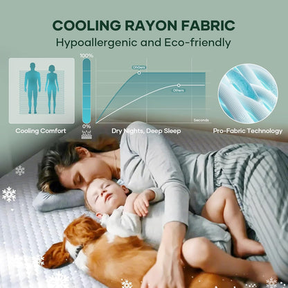 OhGeni 100% Waterproof Mattress Protector,Queen Size Premium Bamboo Mattress Pad,Pet Hair & Bedwetting Resistant,Cooling Breathable Fitted Sheets,Washable Bed Cover,Non-Slip Deep Pocket for Bedroom
