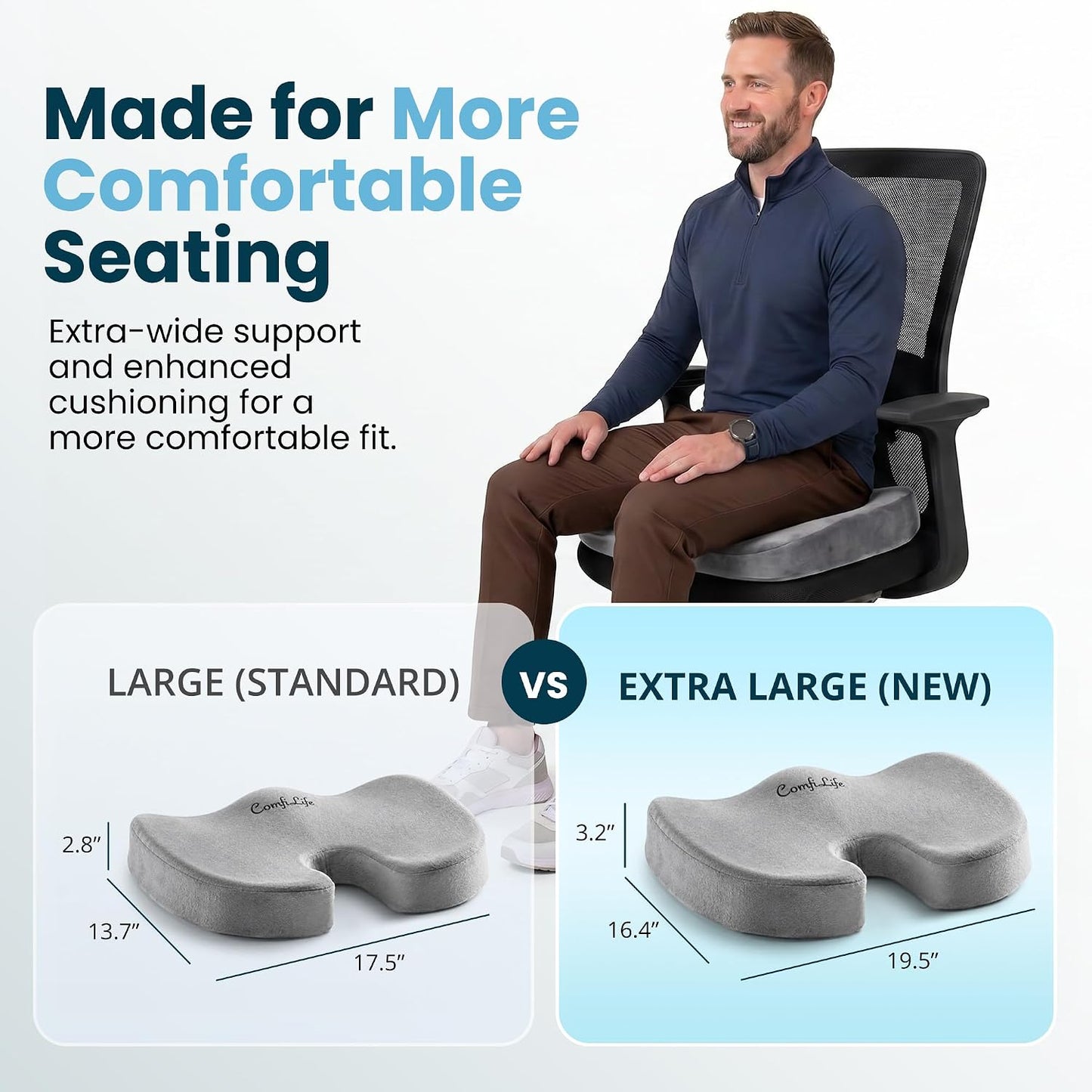 ComfiLife Gel Enhanced Seat Cushion – Office Chair Cushion – Non-Slip Gel & Memory Foam Coccyx Cushion for Tailbone Pain - Desk Chair Car Seat Cushion Driving - Sciatica & Back Pain Relief (Navy)