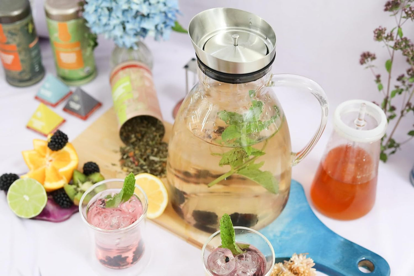 Teabloom Large Multi-Brew Glass Teapot + Kettle + Pitcher (68 OZ / 2.0 L / 8 CUPS) – Brew and Serve Hot Tea, Iced Tea, Cold Brew Tea and Fruit Infused Water – Silhouette Tea Maker