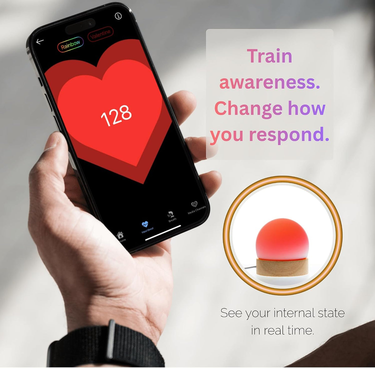 The Dome Biofeedback Light — A Mood Ring for Your Heart | See Heart Rate Changes in Color | Nervous System Awareness, Breathing & Recovery Practice | Includes App and Wearable Sensor
