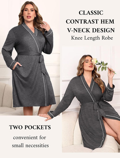 Ekouaer Plus Size Robes for Women Soft Bathrobe V Neck Soft Maternity Robe