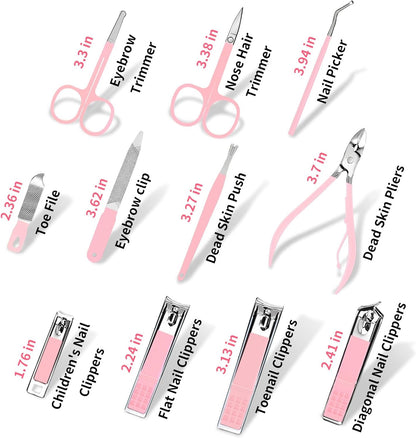 MINKINH Manicure Set Professional Nail Clipper Kit-26 Pieces Stainless Steel Manicure Kit,Nail Care Tools with Luxurious Travel Case (Brown)