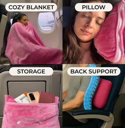 FlyHugz Grey Travel Blanket & Pillow Set (59.1"x47.2") with Carry Case