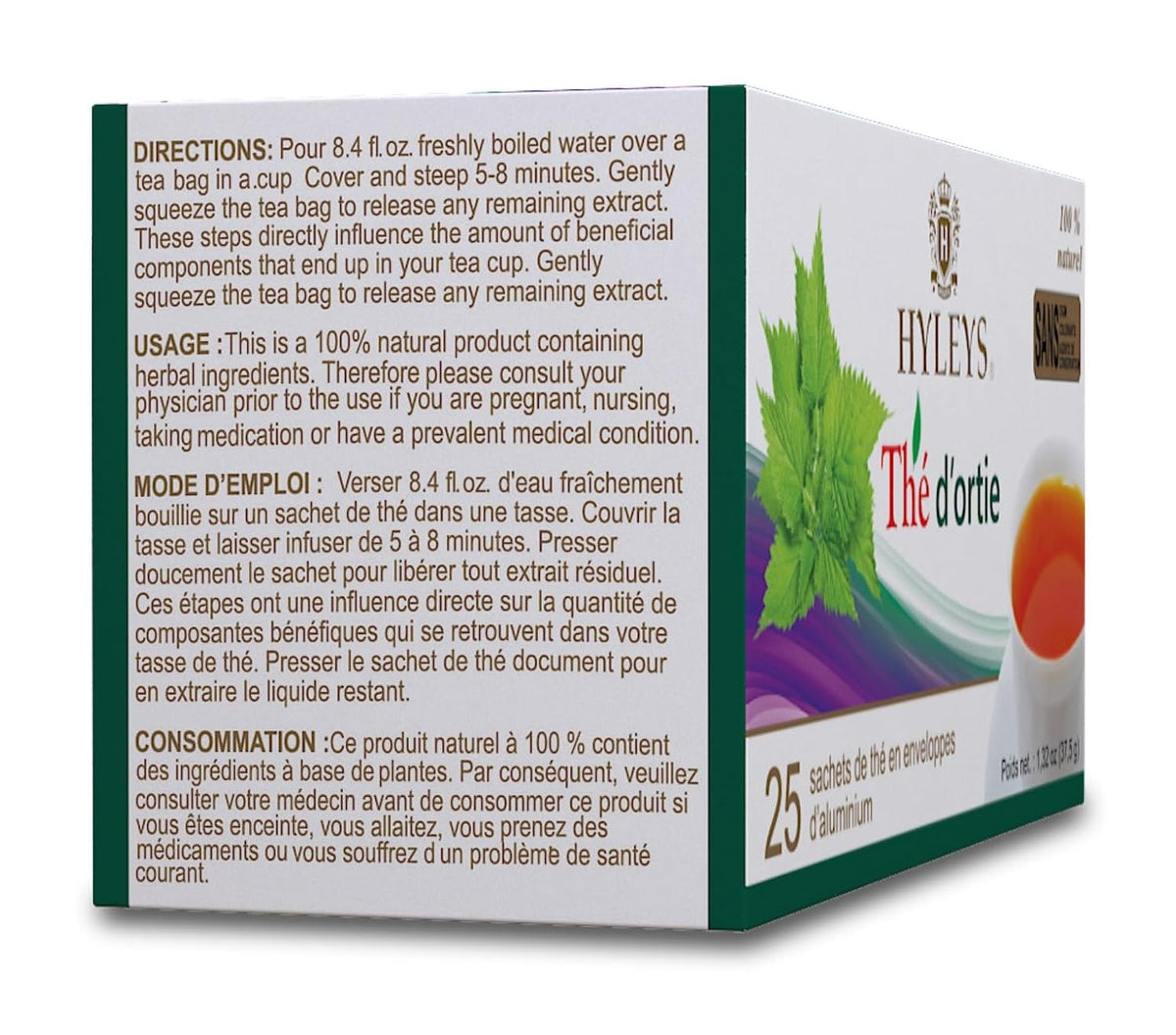 Hyleys Natural Wellness Nettle Leaves Black Tea, Ceylon Blend, 25 Tea Bags