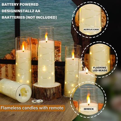 Nimiko Flickering Flameless LED Candles,Battery Operated Candles 24 Pcs with Embedded Star String,Acrylic LED Pillar Candles with Remote,Suitable for Home Decoration to Create an Atmosphere (White)