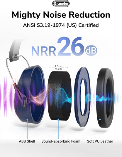 Dr.meter Ear Protection Ear Muffs, Noise Cancelling Headphones for Adults Kids 31dB Earmuffs for Noise Reduction, Hearing Protection for Shooting Gun Range, Mowing, Monster Jam, Sensory, Fireworks