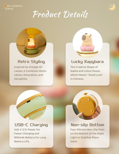 WANIDEA Flameless Candles Lamp, Led Candles,Cute Kerosene Lamp,Silicone Flame Amber Light,Adjustable Dimmable Rechargeable Night Light for Kids,Girls,Teenager Kids Bedroom Christmas