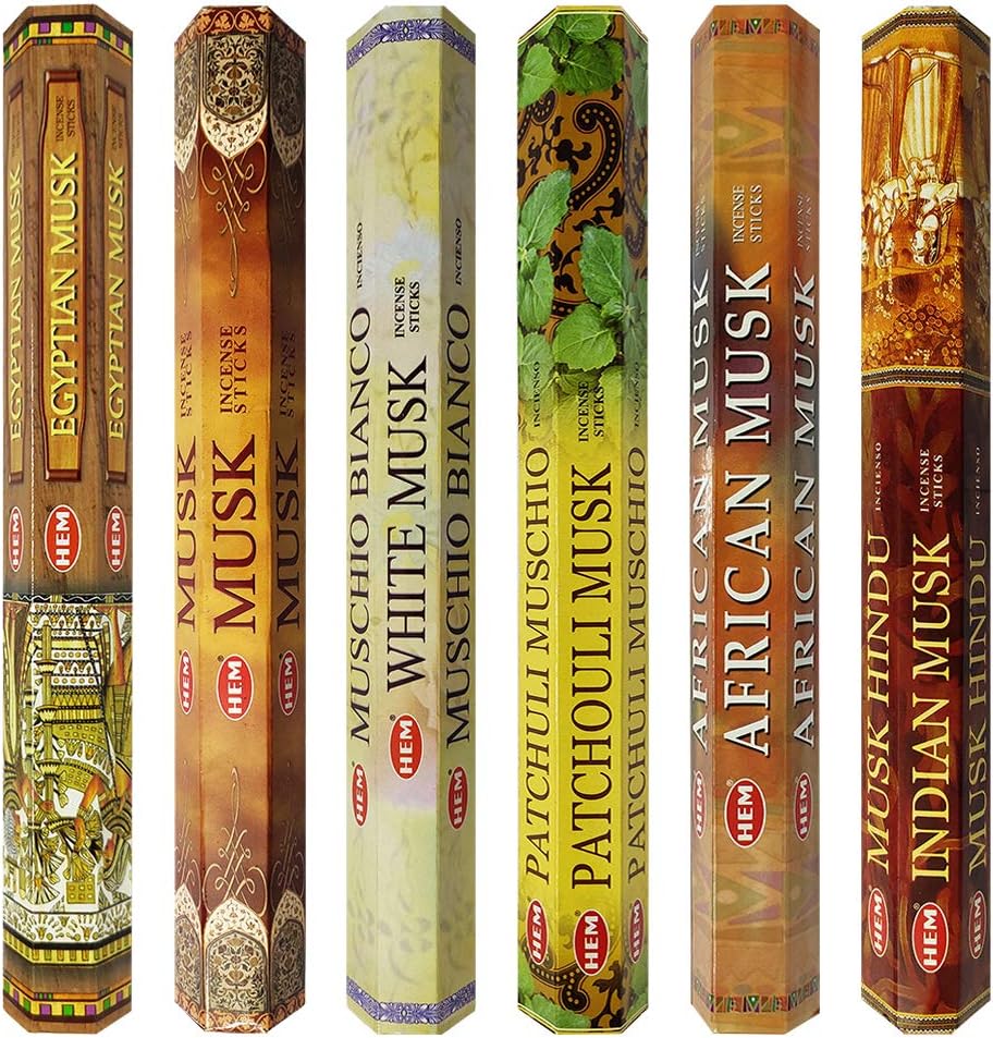Hem Incense Sticks Variety Pack #23-120 Insence-Sticks (6 Incents x 20 Insense) + Incense Stick Holder with 6 Most Liked Scents Including Patchouli Dragons Blood White Sage Frankincense-Myrrh
