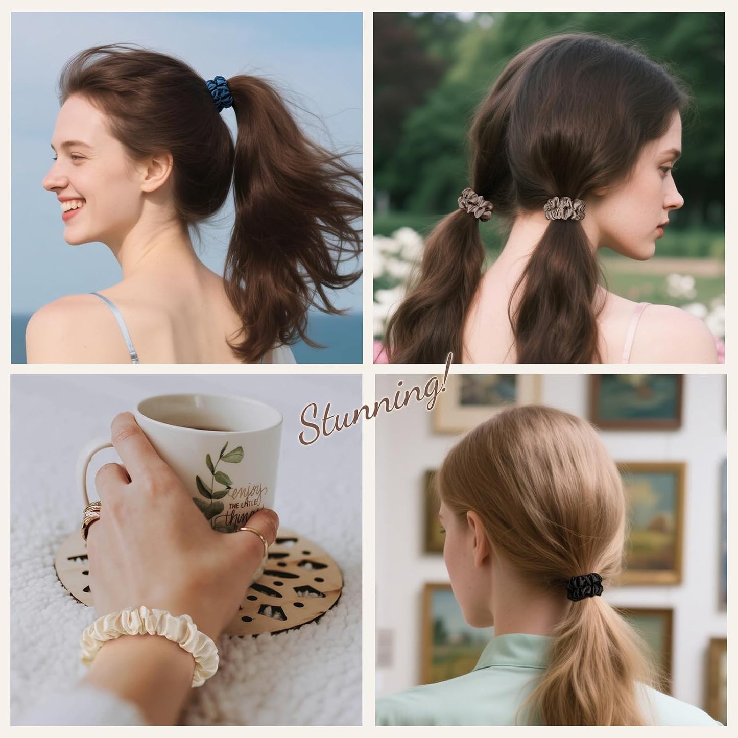 LULUSILK Small Silk Hair Ties No Damage, 100% Real Mulberry Silk, Skinny Scrunchies Ponytail Holders for Thin Fine Hair, Brown, Pack of 3