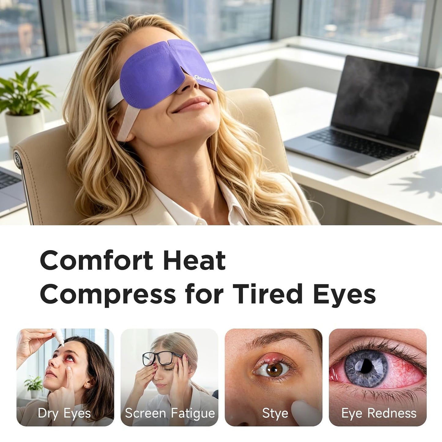 16 Pack Steam Eye Masks for Dry Eyes, Self Heating Warm Compress for Eyes Fatigue & Puffiness Relief, Disposable Heated Eye Mask for Spa & Travel, Gift for Women and Men - Unscented
