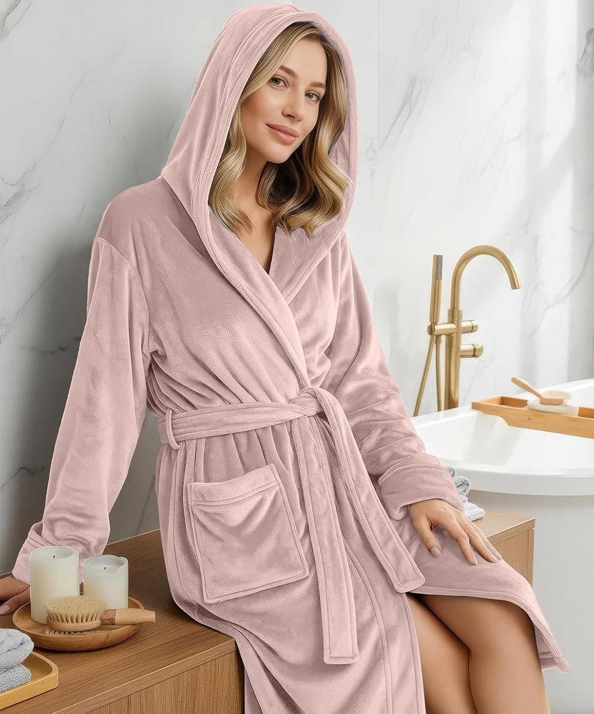 Premium Ultra Soft Robes for Women with Hood Plush Fleece Long Bathrobe
