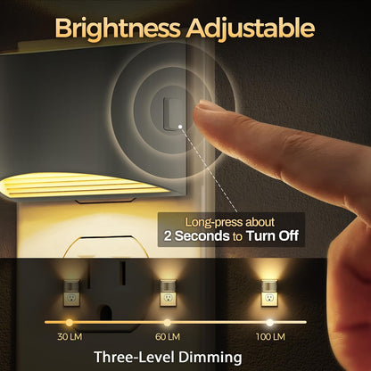DORESshop LED Night Light[2 Pack], Night Lights Plug into Wall, 3 Level Brightness Adjustable Plug in Night Light, Dusk to Dawn Sensor, Nightlights for Adults, Bedroom, Bathroom, Hallway, Amber