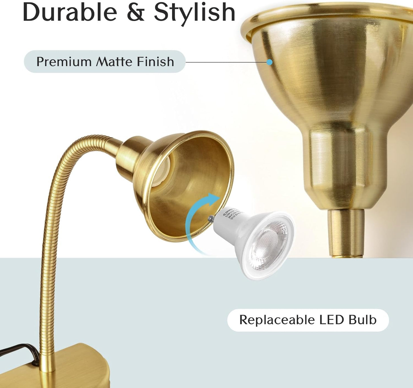 Solfres Patented Innovative Design Headboard Reading Light. No Drilling Golden Book Light for Bedtime Reading. Dimmable LED Book Reading Lamp with Bulb. Movable & Flexible, Black
