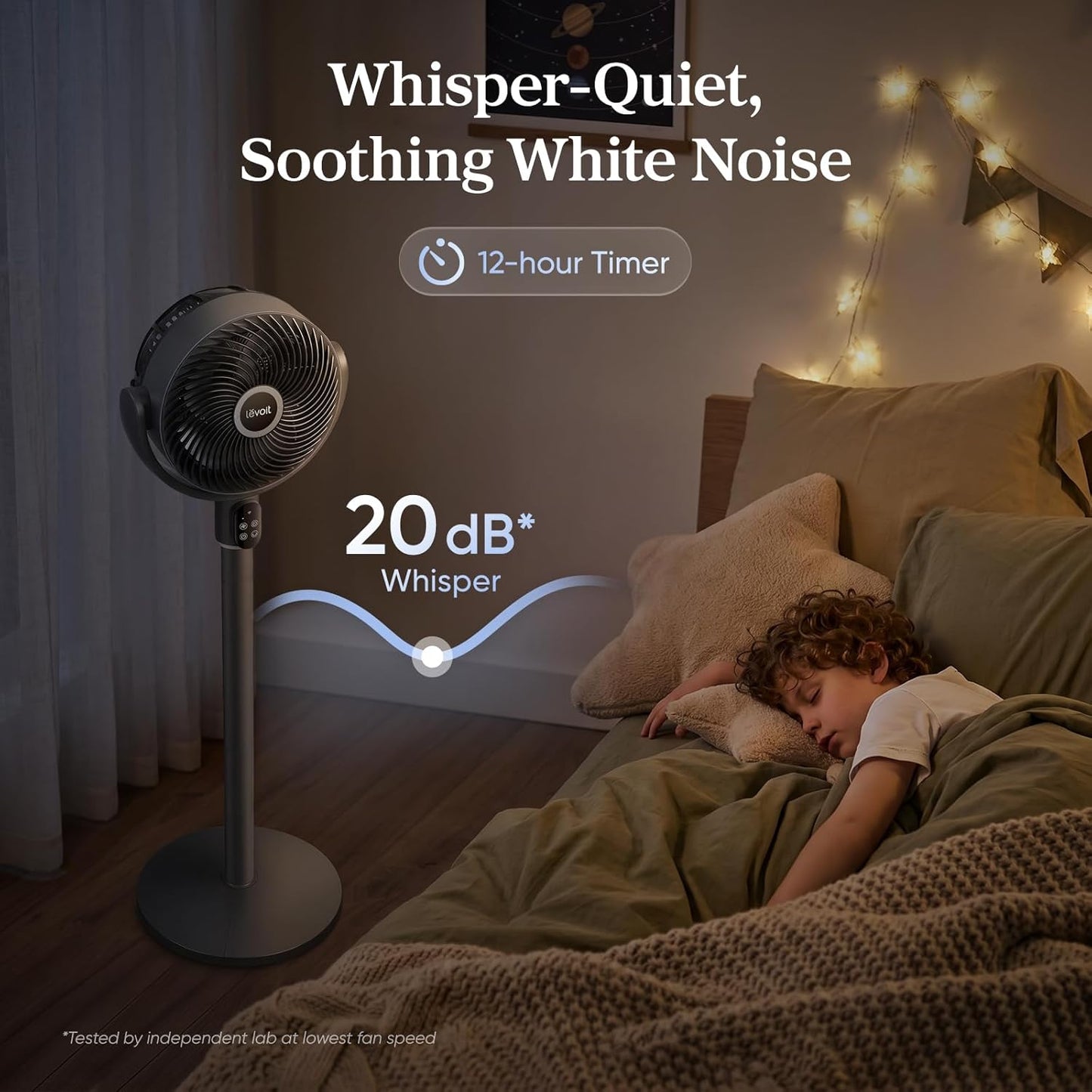 LEVOIT Standing Fan for Bedroom, 20dB Quiet Pedestal Fan for Sleep, 1024 CFM Ultra-High Airflow, 90° Oscillating Floor Fan, DC Motor, 5 Speeds, 12H Timer, Remote, for Home, Room, Office, White