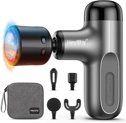 HEYCHY Mini Massage Gun Deep Tissue with Heat, FSA Eligible Massager Gun for Back Neck Relief, Portable Percussion Muscle Massager with 4 Massage Heads for Athletes, Men Women, HSA Eligible