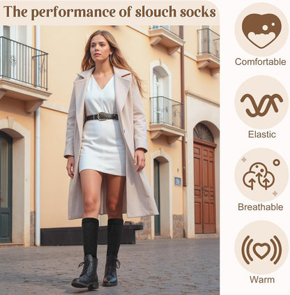 Justay 5 Pairs Slouchy Socks for Women - Slouch Long Crew Knit Boot Athletic Calf Tube Scrunch Socks
