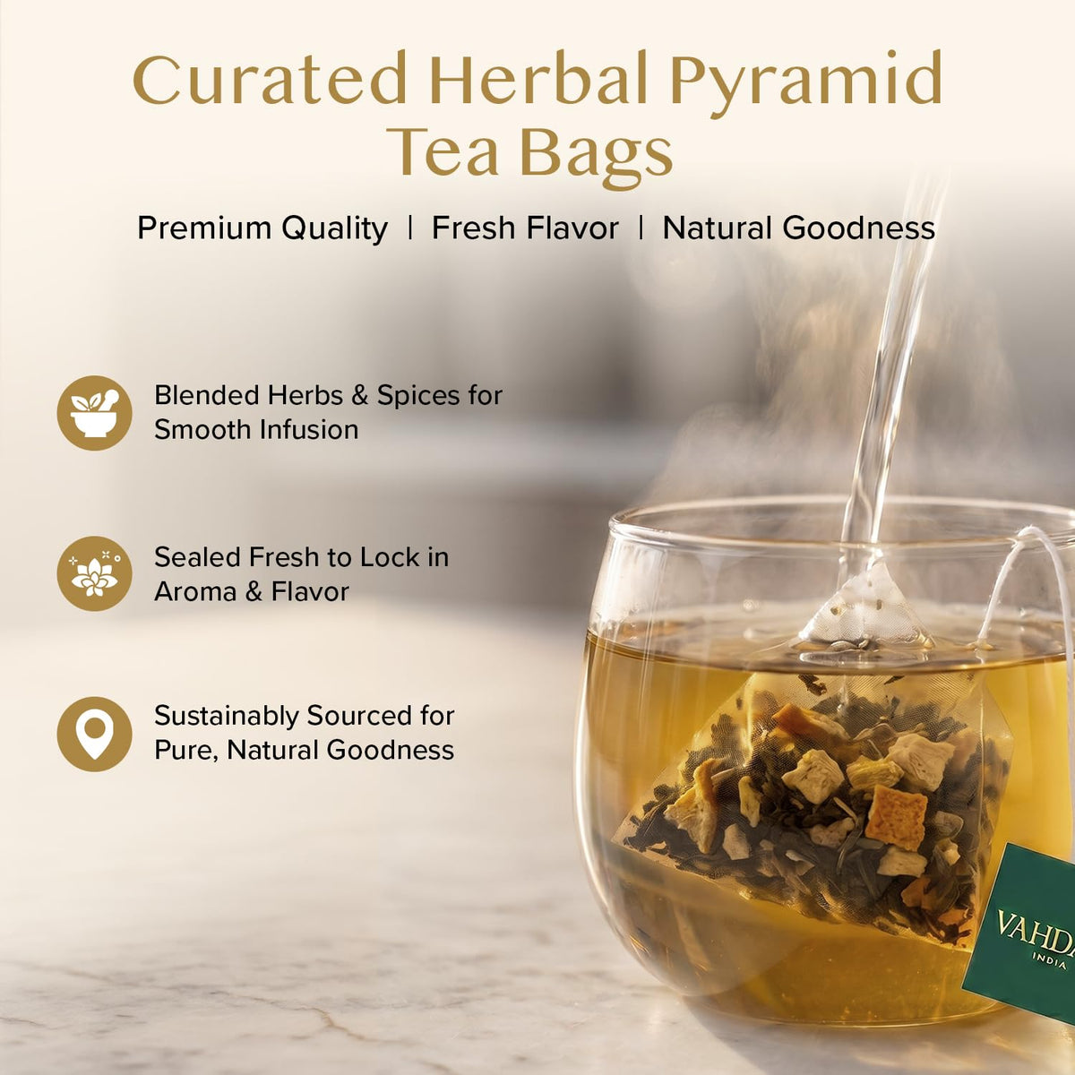 VAHDAM Lemon Ginger Green Teabags (100 Count) Zesty Blend Pyramid Teabags