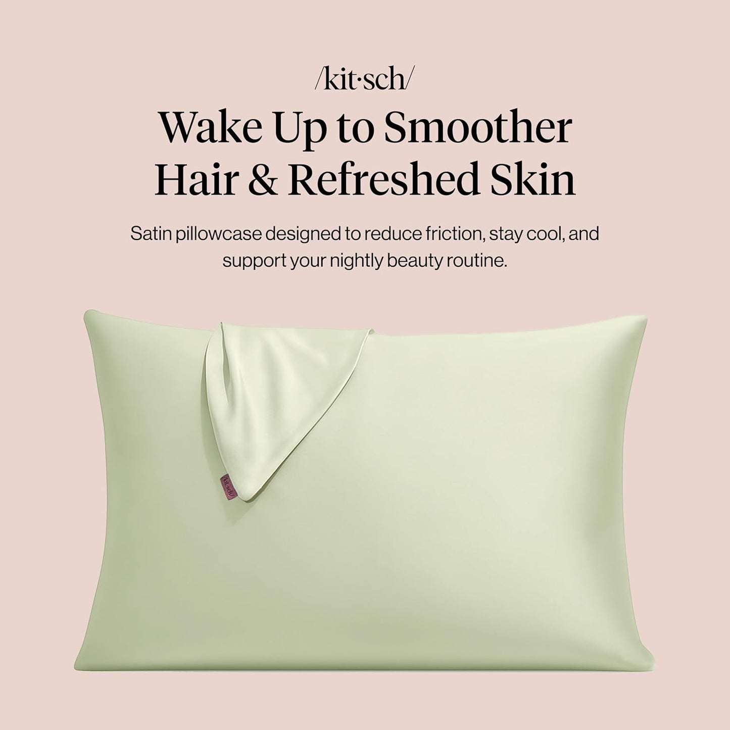 Kitsch Satin Pillowcase with Zipper for Hair & Skin - Softer Than Silk Pillow Cases, Smooth Cooling Satin Pillow Case, Wrinkle-Free, Machine Washable - Pillow Cases Standard Size (19x26) - Blush