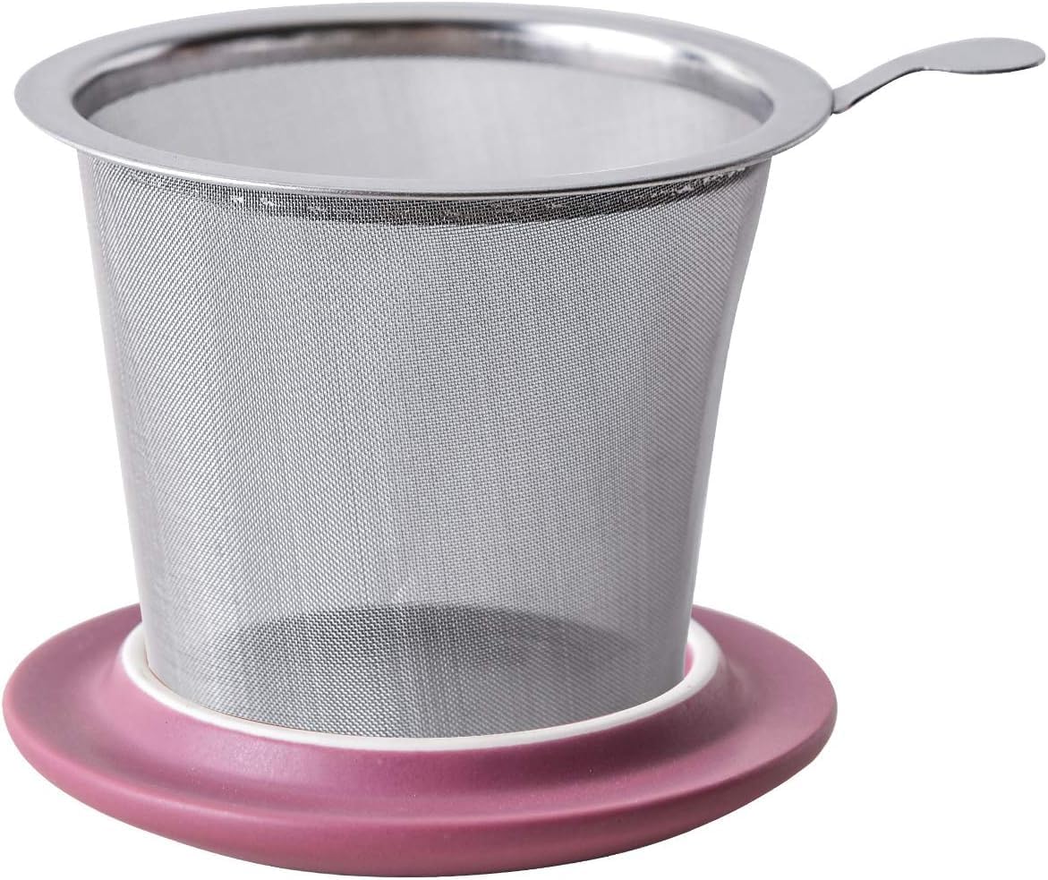 Yundu 12 OZ Matte Green Ceramics Teacup with Infuser and Lid, Mug with Lid for Steeping - Stainless Steel Infuser for Loose Leaf Tea, Home Office Gift for Tea Lovers