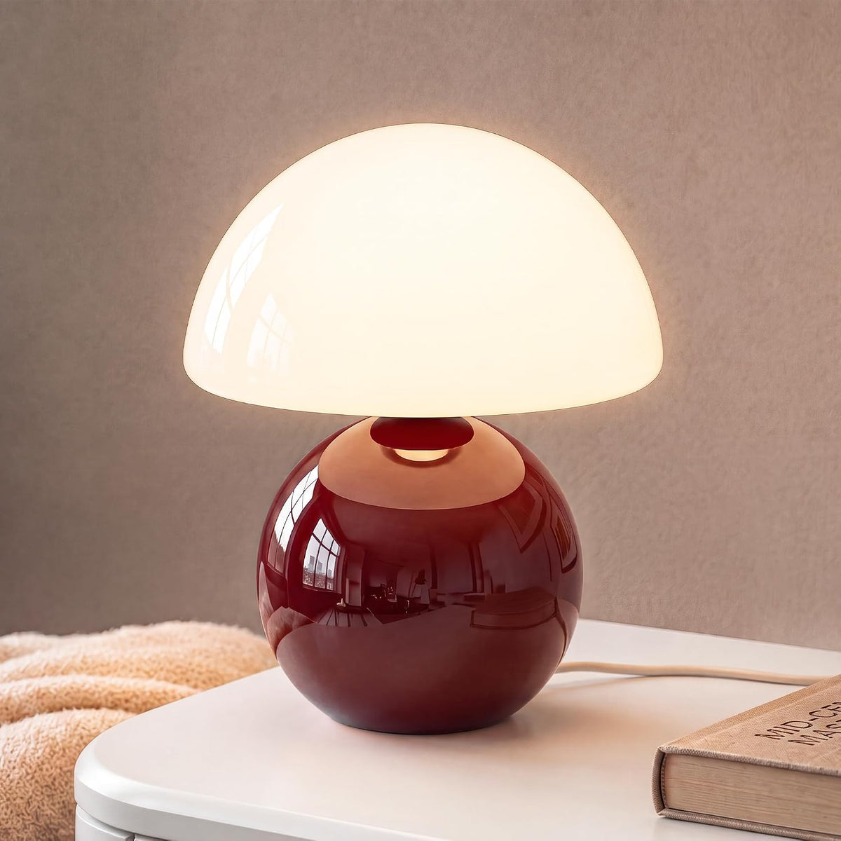 Dawnwake Mushroom Lamp Table Lamp for Bedroom-Small Desk Table Lamps,White