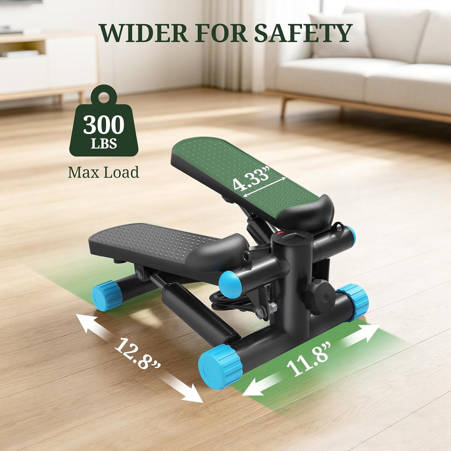 Mini Stair Steppers with Resistance Bands for Exercise at Home, Portable Exercise Twist Stepper Machine for Full Body Workout, Hydraulic Fitness Stepper with LCD Monitor, Black