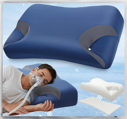 IKSTAR Cooling CPAP Pillow for Side Sleepers - Sleep Apnea Pillow for CPAP User - Reduce Air Leak/Hose Tangle/Mask Pressure - Memory Foam Neck Support Nasal Pillows Side/Back/Stomach Sleeper