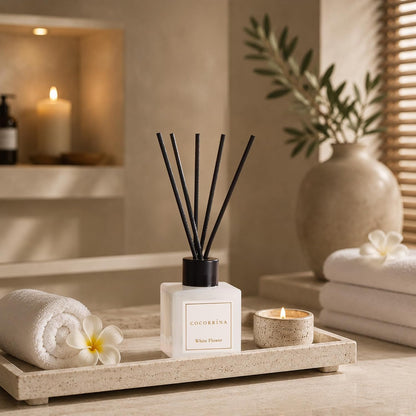 COCORRÍNA Hotel Collection Reed Diffuser Set, 3.04 fl oz Trio, Mahogany Teakwood, White Flower & White Tea, Home Fragrance for Bathroom, Bedroom, Entryway & Office