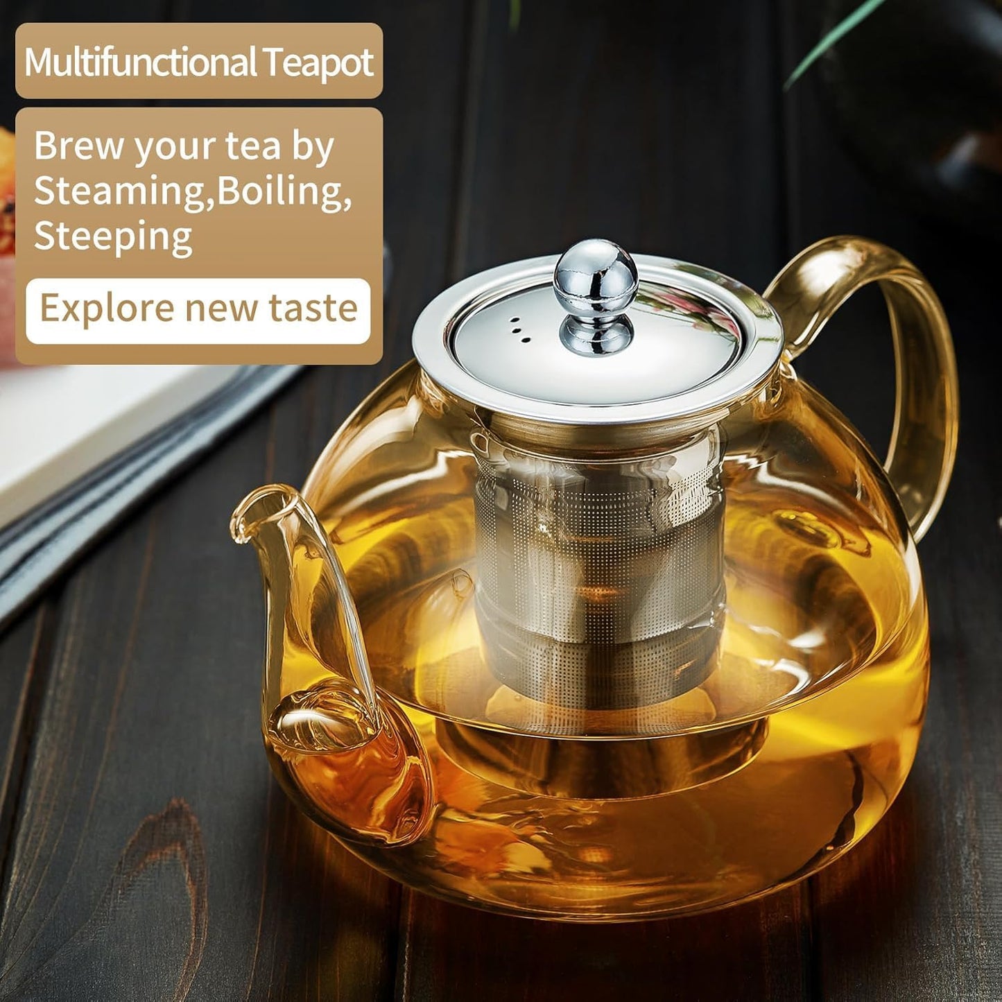 Glass Teapot with Removable Infuser, 20 oz/600ml Glass Tea Pot Small Borosilicate Tea Steeper Kettle with Loose Leaf Tea Strainer For Flower Blooming Tea, ClearTea Maker Pitcher
