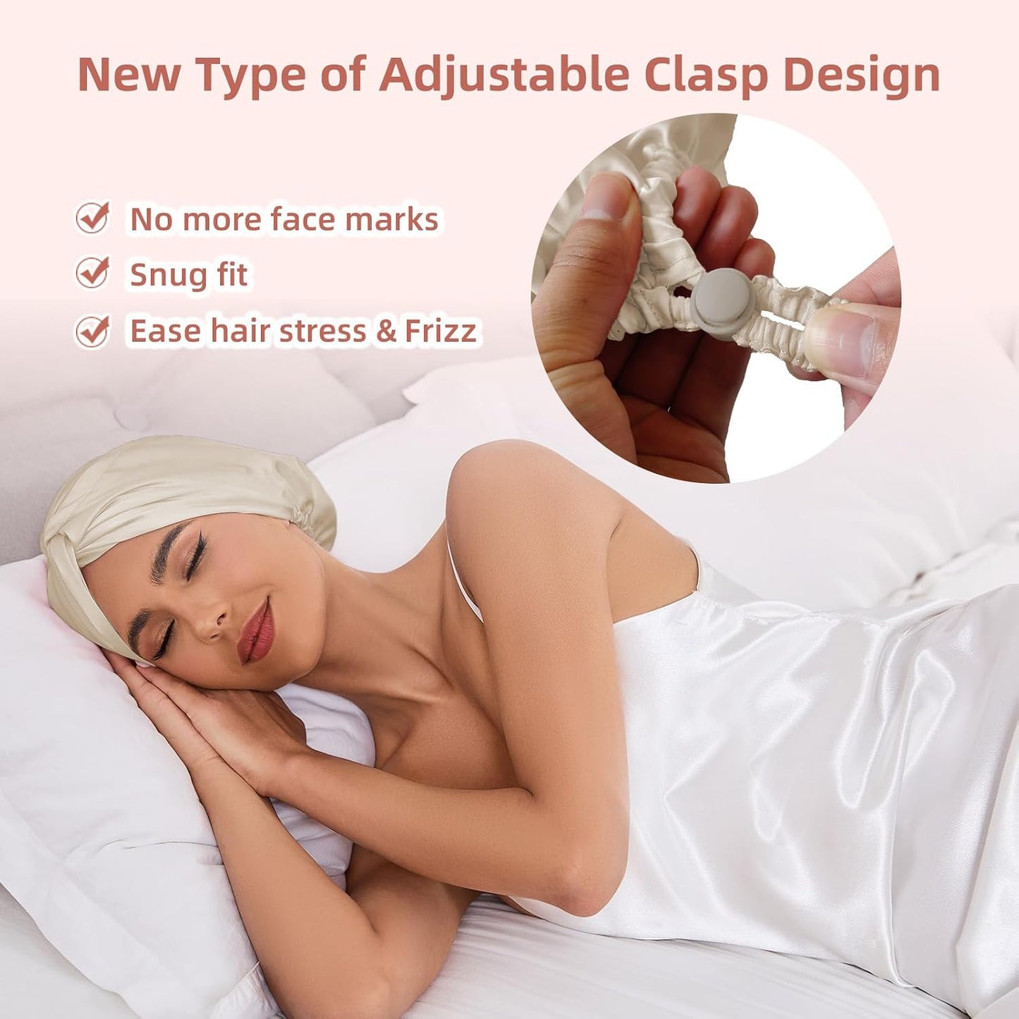 Adjustable Silk Satin Hair Bonnet for Sleeping Women, Double Layer, Silk Hair Wrap for Sleeping Women Men, Curly Natural Braid Straight Unisex - Pink