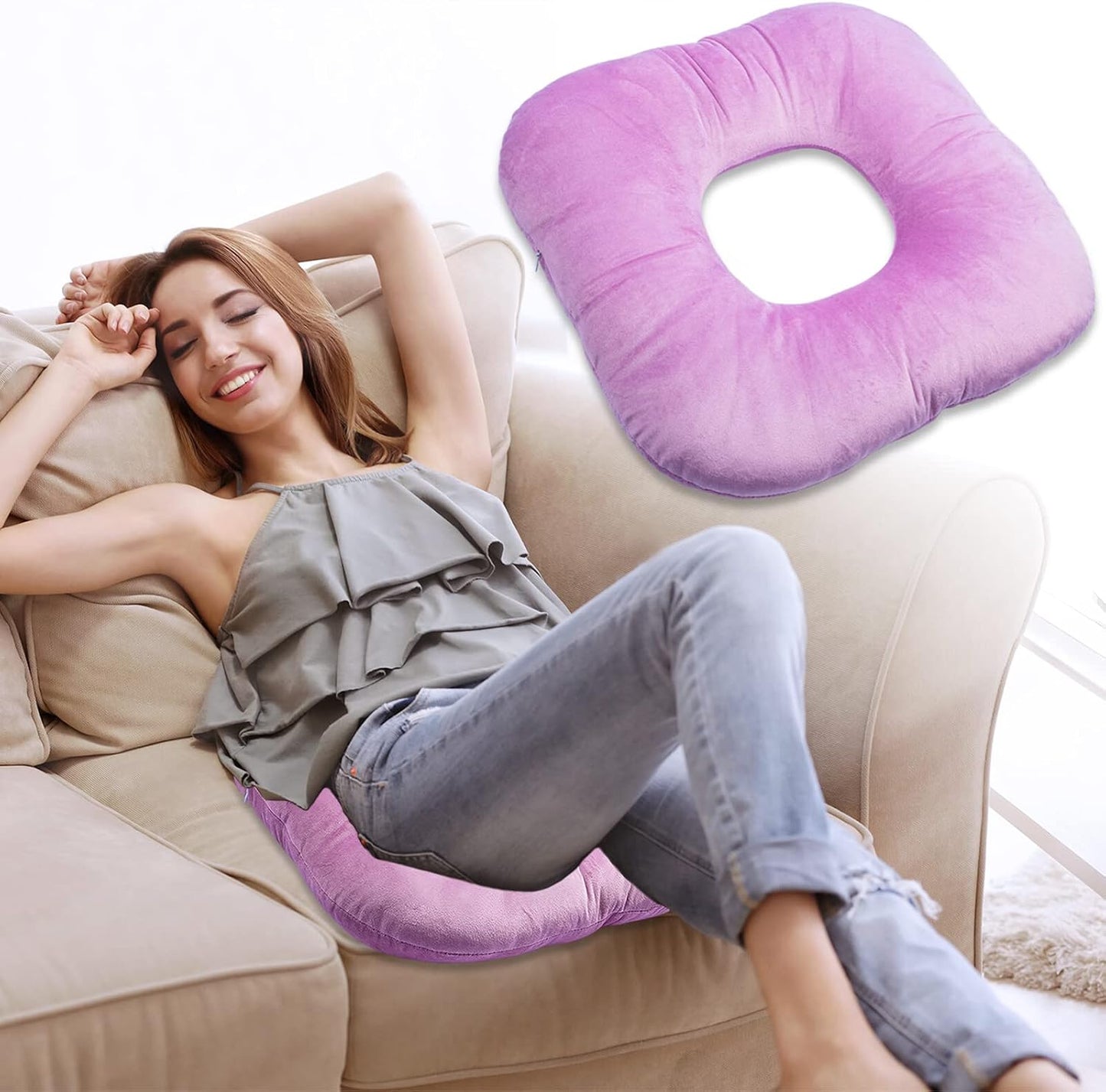 Stuffed Donut Pillow Seat Cushion | for Tailbone and Coccyx Pain, Hemorrhoids, Bed Sores, Pregnancy, Prostate, Surgery Recovery, Sitting Pressure Relief, for Home, Office and Car (Grey)