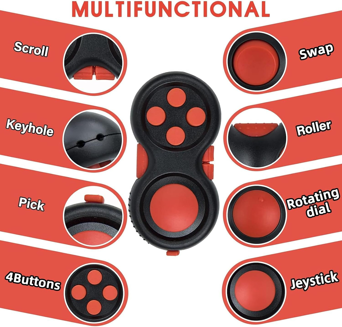 Original Fidget Toy Game, Rubberized Classical Controller Fidget Concentration Toy with 8-Fidget Functions and Lanyard - Excellent for Relieving Stress and Anxiety