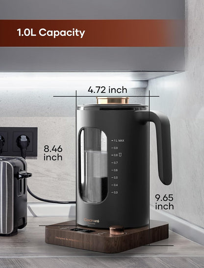 INTASTING Electric Tea Kettle with Infuser, ±1℉ Temperature Control, 1L