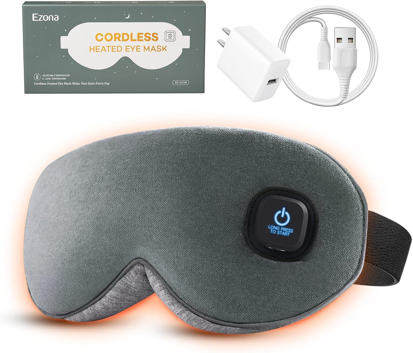 Ezona Cotton Cordless Heated Eye Mask, Warm Eye Compress Mask for Dry Eyes, Washable Eye Heating Pad for Travel, Dry Eyes, Blepharitis, Sinus Migraine (Blue)