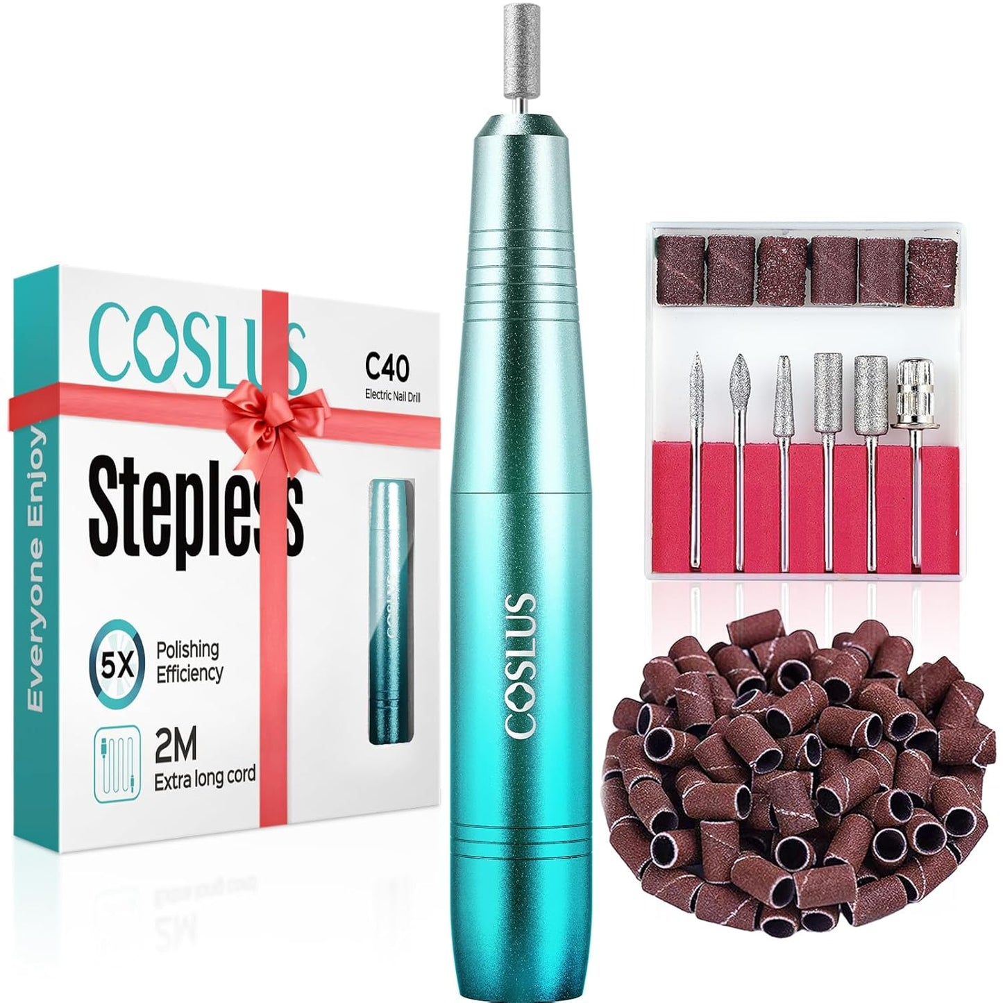 COSLUS C40 Electric Nail Drill File Professional: for Acrylic Gel Dip Powder Nails Portable Nail Machine Kit Manicure Pedicure Tools Polishing Set with Nail Drill Bits Sanding Bands