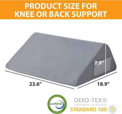 Ruqmuis Knee Pillow for Back Sleeping, 8” Knee Wedge Pillow to Elevate Knee, Leg Pillow for Back Pain Relief, Triangle Pillow, Leg Elevation Pillows for After Surgery, Blood Circulation, White/Grey