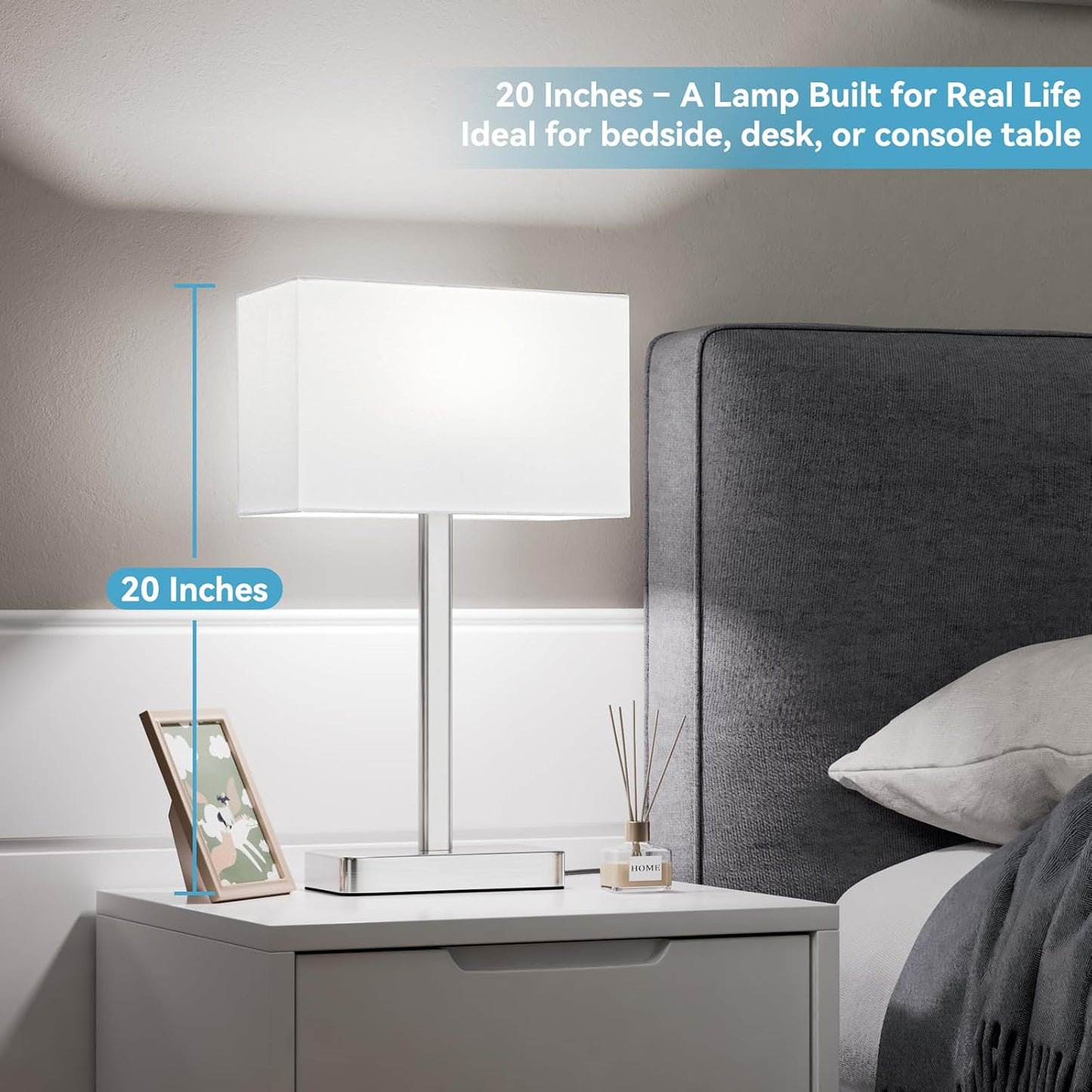 Hong-in Touch Lamps for Bedroom - 3-Way Dimmable Bedside Lamps Set of 2 with USB C+A, Grey Modern Table Lamp for Night Stands, Desk Lamp for Living Room Nightstand End Tables Bed Side