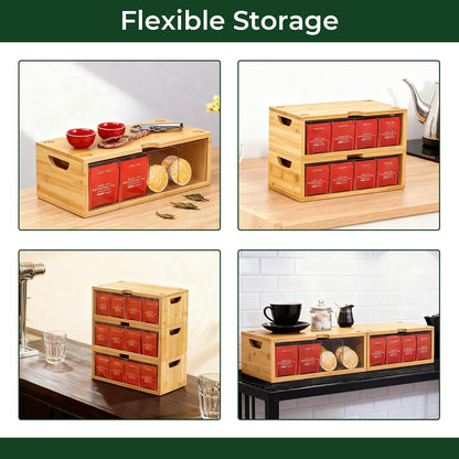 Bamboo Stackable Tea Bag Organizer, 2-Piece