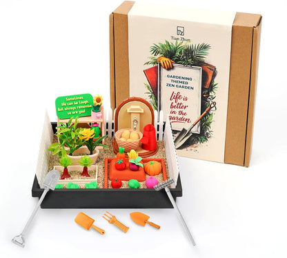 Tian Zhun Gardening Gifts for Women Mini Zen Garden for Desk Plant Lover Gifts Funny Sand Tray Therapy Kit Sand Included
