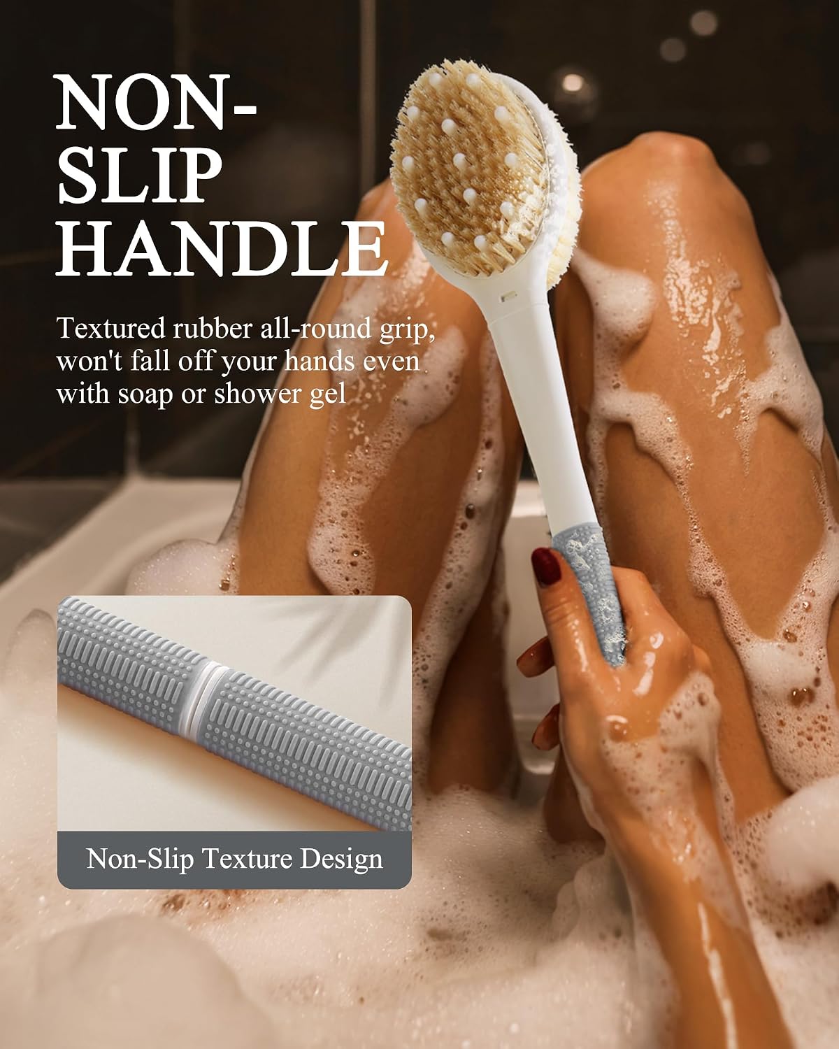 Dry Brushing Body Brush for Massage - Natural Boar Bristle Exfoliating Brush with Massage Nodes for Lymphatic Drainage, Cellulite, Blood Circulation Improving Skin Health for Women Men Elderly(Grey)