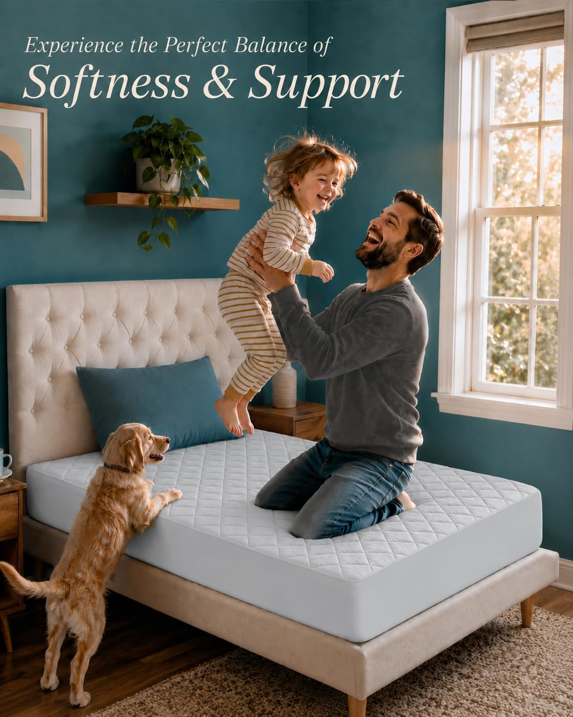 Queen Mattress Pad, Quilted Mattress Protector Topper fits 16" Deep Pocket