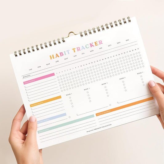Stay on Track Habit Tracker Wall Calendar – Daily, Weekly & Monthly Habit Journal for Goal Setting & Productivity – Undated Spiral Planner by ThreeKin Collective