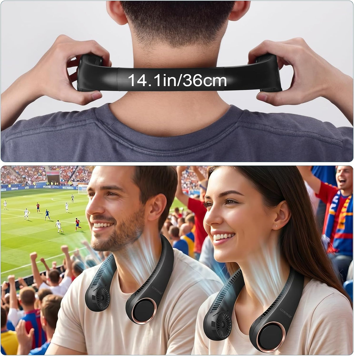 CIVPOWER Neck Fan: Portable Personal Neck Cooling Rechargeable Bladeless Fan - Hands Free 3 Speed 4000 mAh Battery USB Operated Wearable Headphone Design - Gift for Men Women Outdoor (White)