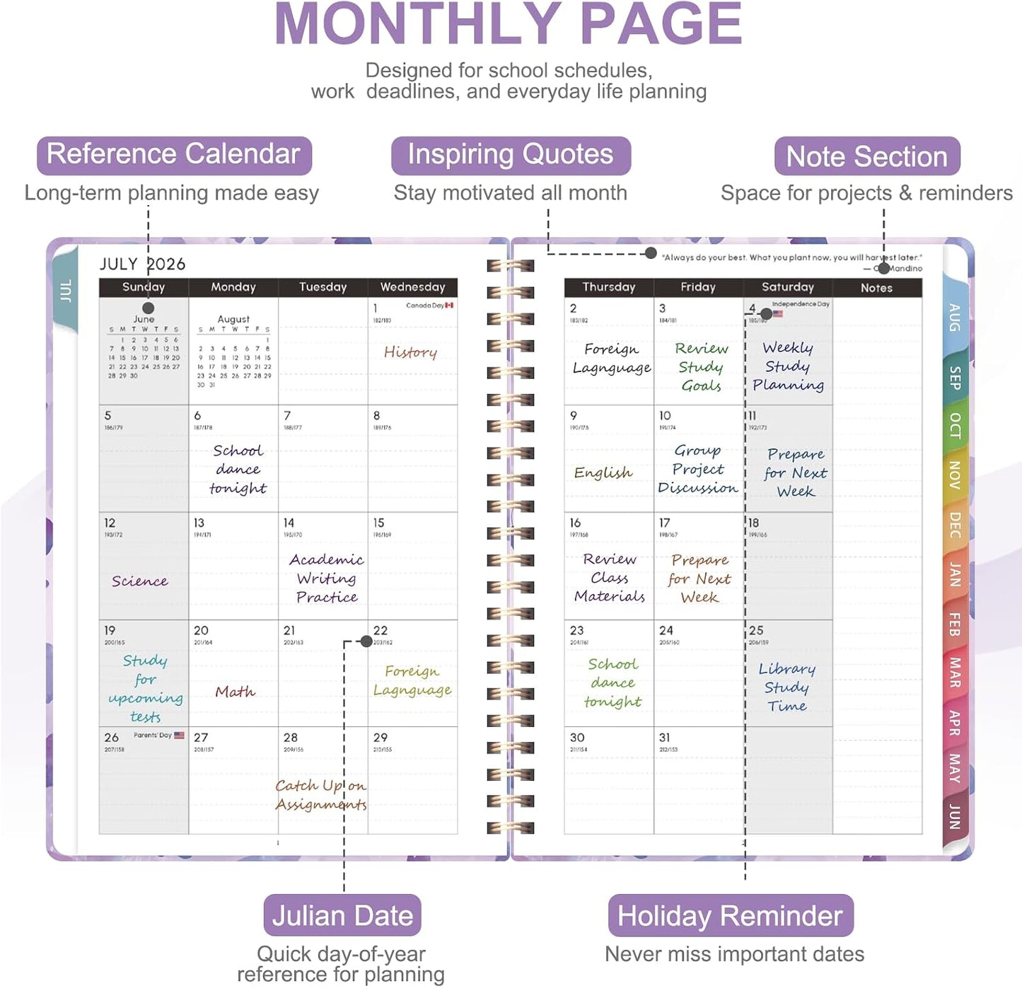 Planner 2026-2027, Weekly and Monthly Calendar Planner, JUL 2026 - JUN 2027 | A5(6.3'' x 8.5''), Hardcover, Agenda Book, Sprial Bound, Inner Pocket, Office and School Use