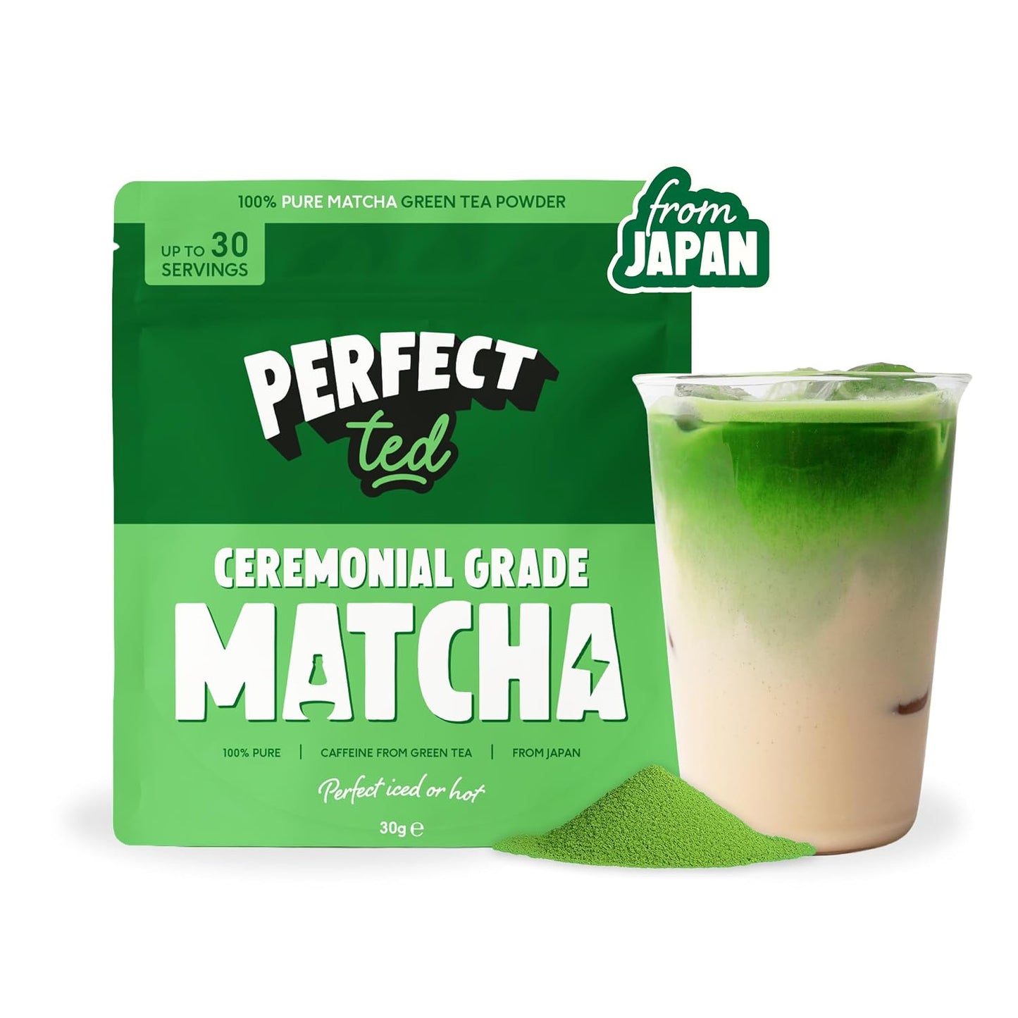 PerfectTed Matcha Powder, Ceremonial Grade Japanese, 30g (30 Servings), Perfect for Lattes & Smoothies | Premium Matcha Fuel | with L-Theanine | Antioxidants | Vegan | Gluten-Free